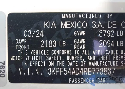 2024 Kia Forte Gt-Line from USA, damaged, VIN 3KPF54AD4RE773837